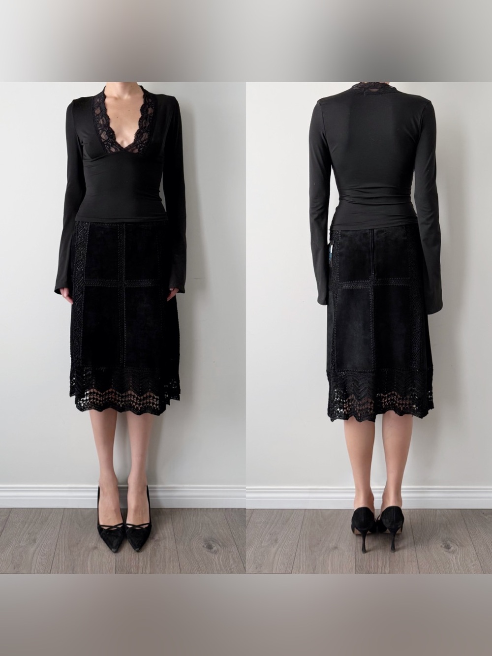 Vintage danier suede crochet midi skirt